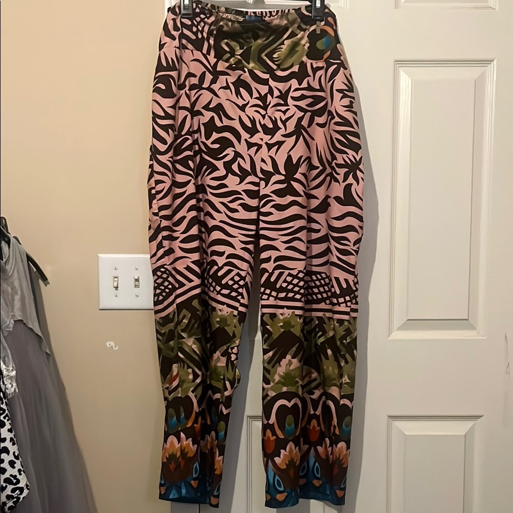 Stylish Pink and Green Wide Leg Pants